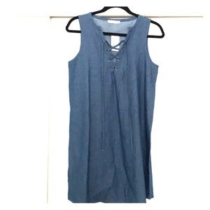 Denim Lace Up Front Mini Dress